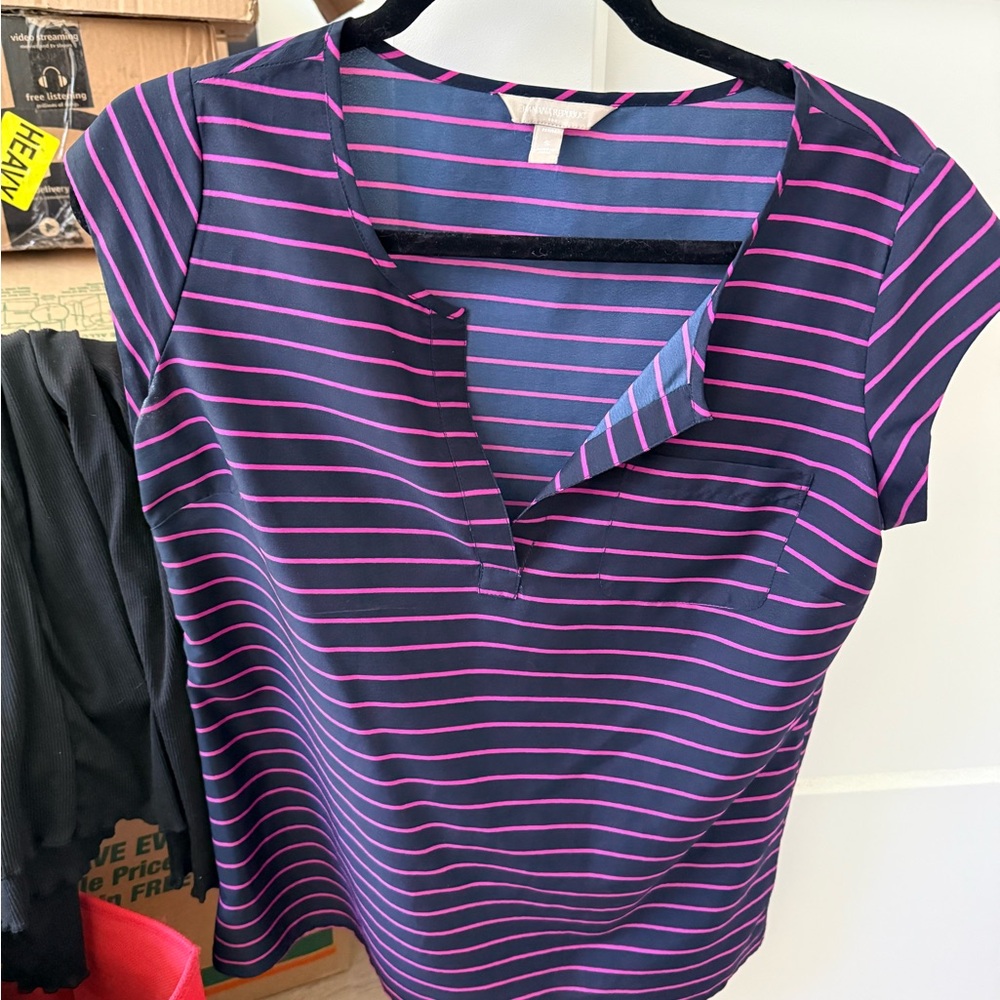 Banana Republic Women's Top in Navy and Pink Stripes